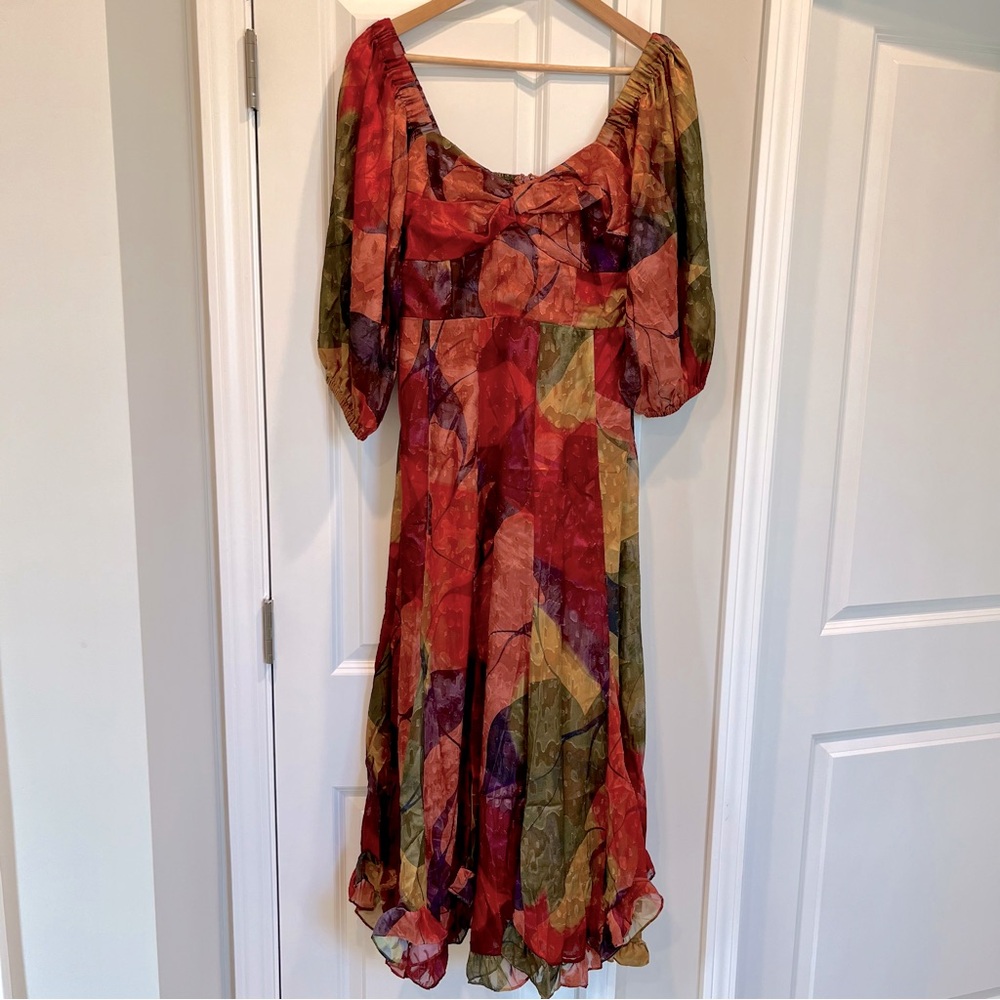 Anthropologie Hutch Printed Twist-Front Puff Sleeve Ruffle-Hem Dress - Picture 5 of 16